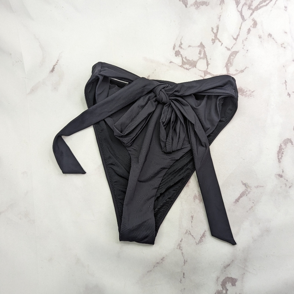 Good American Swim Bottom Women 2 Medium Black High Rise 10 Ways To Wear Tie